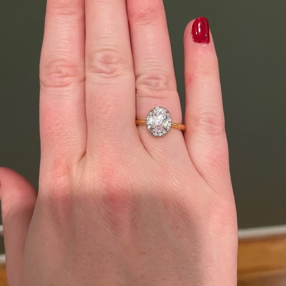 4-Prong Set Oval Sparkling CZ Two-Tone Wedding Banquet Ring